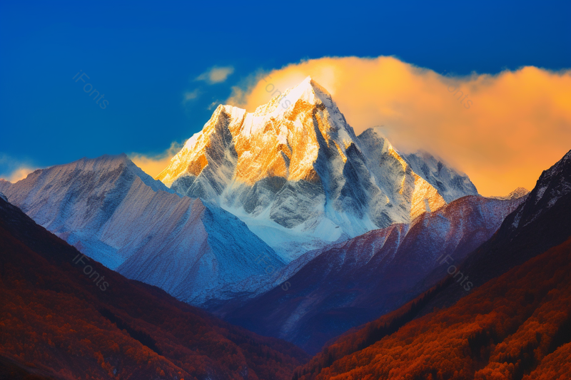 夏诺多吉雪山的日照金山和飘动的云,高清,摄影图,摄影图片,图片大全,摄影图免费下载